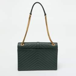 Saint Laurent Green Matelassé Leather Large Cassandre Flap Bag