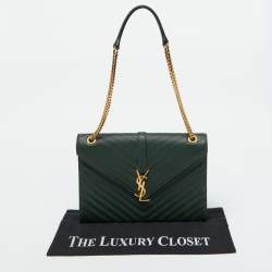 Saint Laurent Green Matelassé Leather Large Cassandre Flap Bag