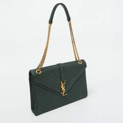 Saint Laurent Green Matelassé Leather Large Cassandre Flap Bag