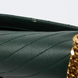 Saint Laurent Green Matelassé Leather Large Cassandre Flap Bag