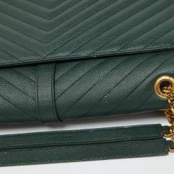 Saint Laurent Green Matelassé Leather Large Cassandre Flap Bag