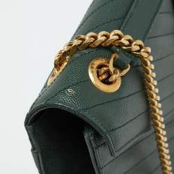 Saint Laurent Green Matelassé Leather Large Cassandre Flap Bag