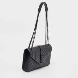 Saint Laurent Black Mix Matelassé Leather Medium Envelope Chain Shoulder Bag