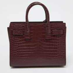 Saint Laurent Burgundy Croc Embossed Leather Nano Classic Sac De Jour Tote
