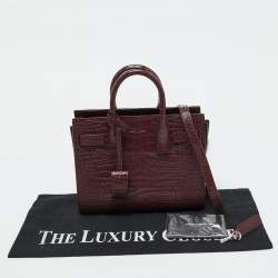 Saint Laurent Burgundy Croc Embossed Leather Nano Classic Sac De Jour Tote