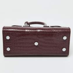 Saint Laurent Burgundy Croc Embossed Leather Nano Classic Sac De Jour Tote