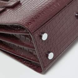 Saint Laurent Burgundy Croc Embossed Leather Nano Classic Sac De Jour Tote