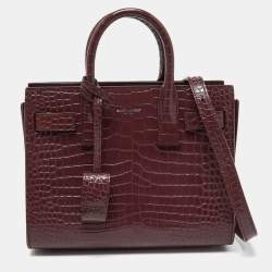 Saint Laurent Burgundy Croc Embossed Leather Nano Classic Sac De Jour Tote
