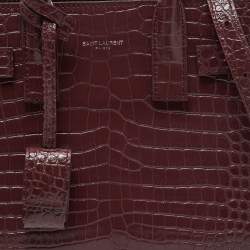 Saint Laurent Burgundy Croc Embossed Leather Nano Classic Sac De Jour Tote