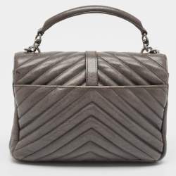 Saint Laurent Grey Matelasse Leather Medium College Top Handle Bag