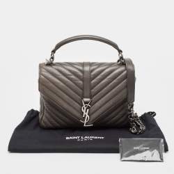 Saint Laurent Grey Matelasse Leather Medium College Top Handle Bag