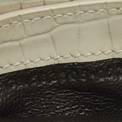 Pre Owned Saint Laurent Off White Croc Embossed Leather Uptown Flap Card Holder