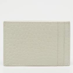 Pre Owned Saint Laurent Off White Croc Embossed Leather Uptown Flap Card Holder