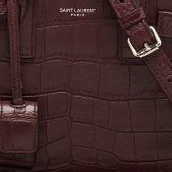 Pre Owned Saint Laurent Burgundy Croc Embossed Leather Nano Classic Sac De Jour Tote