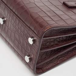 Pre Owned Saint Laurent Burgundy Croc Embossed Leather Nano Classic Sac De Jour Tote