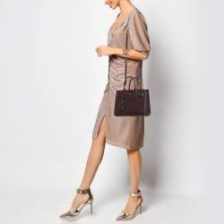 Pre Owned Saint Laurent Burgundy Croc Embossed Leather Nano Classic Sac De Jour Tote