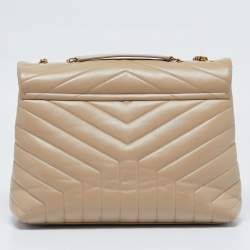 Pre Owned Saint Laurent Beige Matelassé Leather Medium LouLou Shoulder Bag