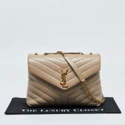 Pre Owned Saint Laurent Beige Matelassé Leather Medium LouLou Shoulder Bag