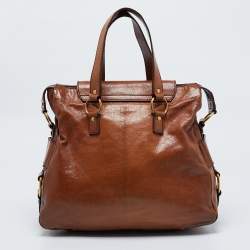 Pre Owned Saint Laurent Brown Leather Medium Rive Gauche Bag