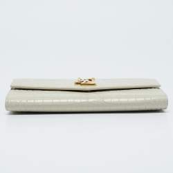 Saint Laurent Off White Croc Embossed Leather Uptown Wallet On Chain
