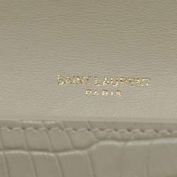 Saint Laurent Off White Croc Embossed Leather Uptown Wallet On Chain