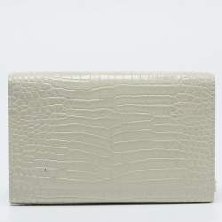 Saint Laurent Off White Croc Embossed Leather Uptown Wallet On Chain