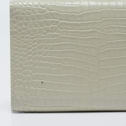 Saint Laurent Off White Croc Embossed Leather Uptown Wallet On Chain