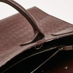 Saint Laurent Burgundy Croc Embossed Leather Small Sac De Jour Tote