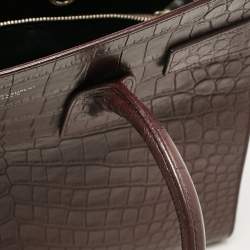 Saint Laurent Burgundy Croc Embossed Leather Small Sac De Jour Tote