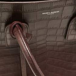 Saint Laurent Burgundy Croc Embossed Leather Small Sac De Jour Tote