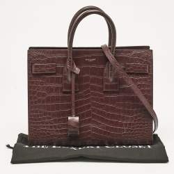 Saint Laurent Burgundy Croc Embossed Leather Small Sac De Jour Tote