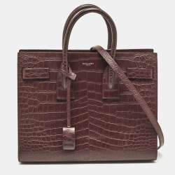 Saint Laurent Burgundy Croc Embossed Leather Small Sac De Jour Tote