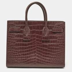 Saint Laurent Burgundy Croc Embossed Leather Small Sac De Jour Tote