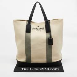 Saint Laurent Beige/Black Canvas and Leather East West Beach Tote