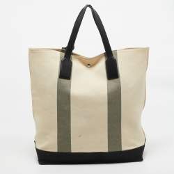 Saint Laurent Beige/Black Canvas and Leather East West Beach Tote