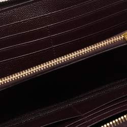 Pre Owned Saint Laurent Burgundy Matelassé Leather Cassandre Zip Continental Wallet