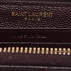 Pre Owned Saint Laurent Burgundy Matelassé Leather Cassandre Zip Continental Wallet
