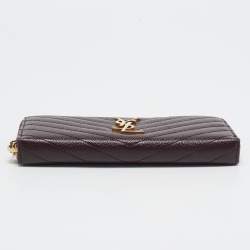 Pre Owned Saint Laurent Burgundy Matelassé Leather Cassandre Zip Continental Wallet