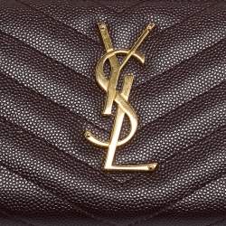 Pre Owned Saint Laurent Burgundy Matelassé Leather Cassandre Zip Continental Wallet