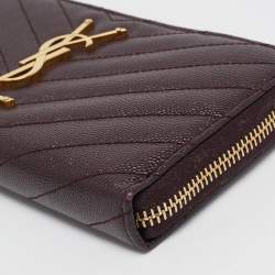 Pre Owned Saint Laurent Burgundy Matelassé Leather Cassandre Zip Continental Wallet
