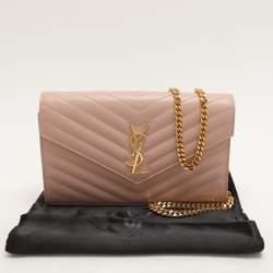 Saint Laurent Beige Leather Cassandre Wallet On Chain