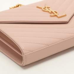 Saint Laurent Beige Leather Cassandre Wallet On Chain
