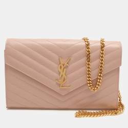Saint Laurent Beige Leather Cassandre Wallet On Chain