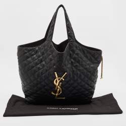Pre Owned Saint Laurent Black Quilted Leather Maxi Icare Shopping Tote