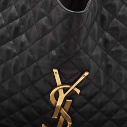 Pre Owned Saint Laurent Black Quilted Leather Maxi Icare Shopping Tote