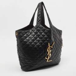 Pre Owned Saint Laurent Black Quilted Leather Maxi Icare Shopping Tote