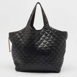 Pre Owned Saint Laurent Black Quilted Leather Maxi Icare Shopping Tote