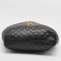Pre Owned Saint Laurent Black Quilted Leather Maxi Icare Shopping Tote