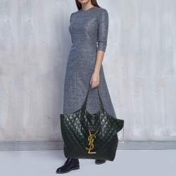 Pre Owned Saint Laurent Black Quilted Leather Maxi Icare Shopping Tote