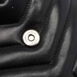 Pre Owned Saint Laurent Black Matelassé Leather Medium LouLou Shoulder Bag